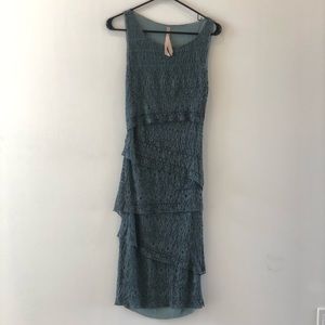 Anthropologie teal blue tiered lace dress
